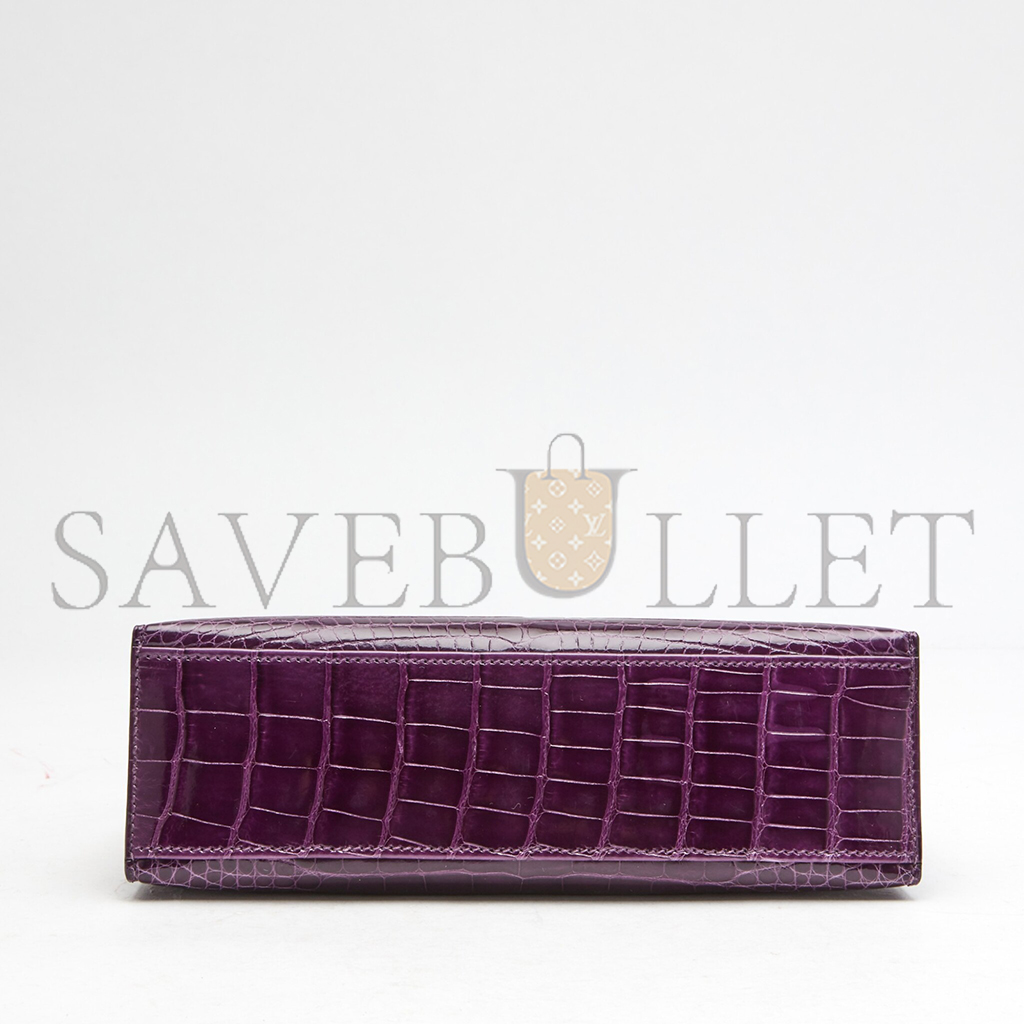 H**mes master amethyst kelly pochette in shiny alligator mississippiensis with gold hardware (22*14*7cm)